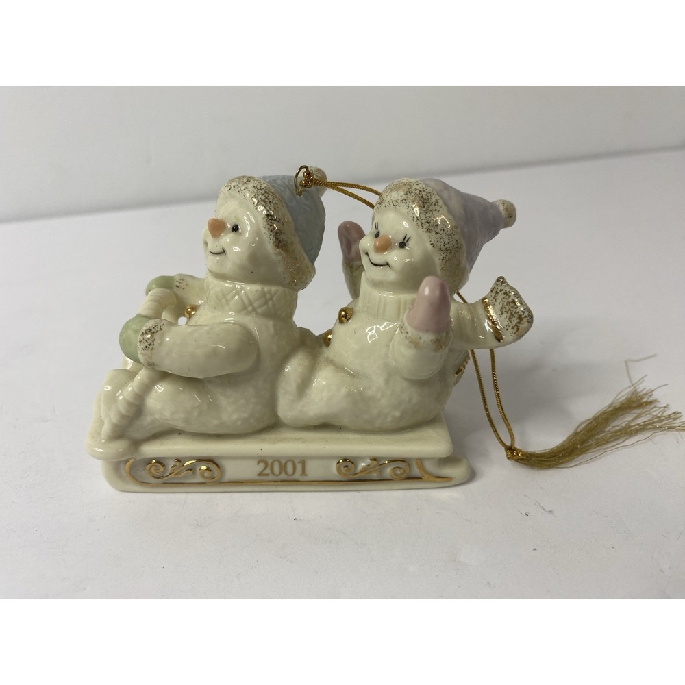 Lenox Classics Sledding Snowpals Christmas Ornament 2001 24 Karat‎ Gold Accent